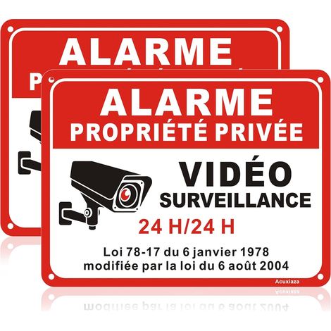 2 Pièces Panneau Alarme Vidéo Surveillance, 20x15 cm, Aluminium Panneau Propriété Privée sous Vidéo Surveillance, Métal Réfléchissant, Résistant aux UV, Imperméable, Avec Trous Percés (1/5)