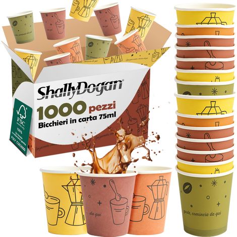 1000 Bicchierini da Caffè Monouso Decoro Moka Bicchieri 75ml Usa e Getta (1/5)
