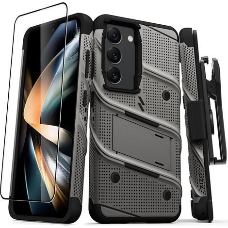 Zizo Bolt Series - Custodia rinforzata per Samsung Galaxy S23 con vetro 9H per la protezione dello schermo + supporto con piedistallo (grigio) (1/5)