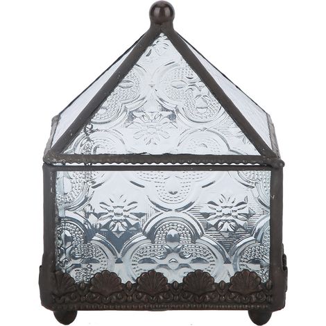 Boîte à bijoux en verre coloré, boîte de rangement pour bagues en cristal (1/5)