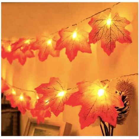 1 pièce Guirlande lumineuse, feuilles d'érable, 3 m, 20 LED, lumière chaude, minuterie intégrée, décoration automne intérieur/extérieur