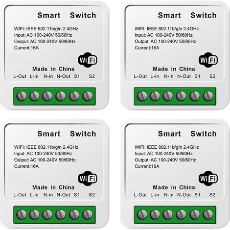 4 interrupteurs Tuya 16A MINI Wifi DIY unidirectionnels avec minuterie et relais pour l'automatisation de la maison connectée. (1/5)