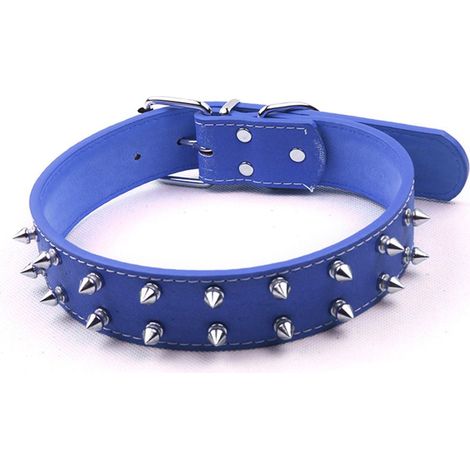 Collier style punk pour chien - Cuir PU à clous, bleu, réglable - Pour chiens moyens/grands (1/5)