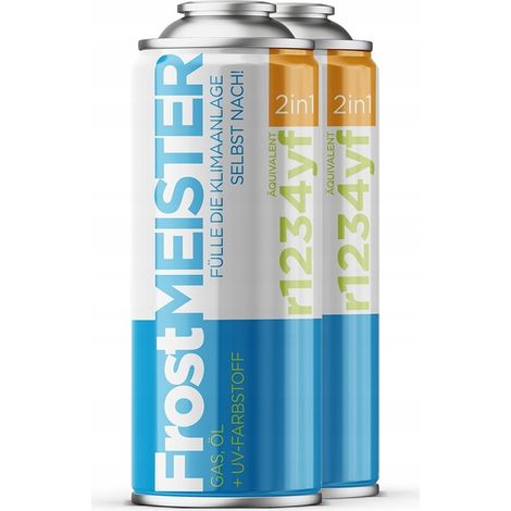 Frostmeister 2w1 400ml – 2x Puszka R1234yf – Recharge climatisation R1234yf – Installation rapide en 10 minutes – Compatible tous véhicules