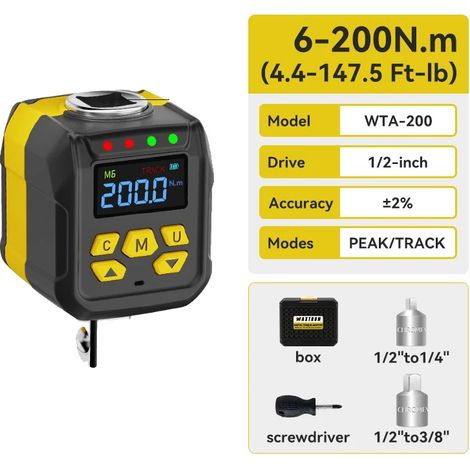 Adaptador digital para llave dinamométrica, rango de par de 6 a 400 Nm, precisión ±2%, WTA-200 (1/2)