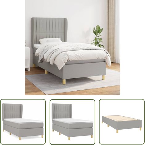 The Living Store Sommier à lattes de lit avec matelas Gris clair 90x200 cm Tissu - Lit Plateforme - Lit Tapissier - Lit Double - Matelas Ressorts Ensachés - Literie (1/5)