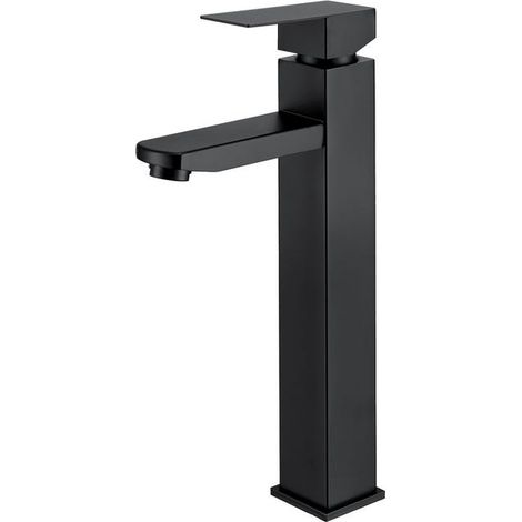 Mitigeur Lavabo Noir Mat Design Carré, Robinet de Vasque Moderne avec Poignée, Haut Mitigeur pour Salle de Bain, 1 Pièce (1/5)