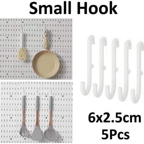 5 Pièces Petit Crochet pour Panneau Perforé Mural Tableau Organisateur Maison et Bureau Espace de Rangement Organisation Tenture Montage en Rack, Blanc (1/5)