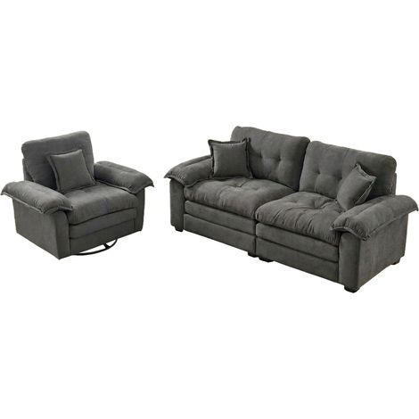 Canapé 2-Pièces Chenille Ensemble Canapé Simple et Deux Places Confortable Doux Tissu Gris ZIPSOFA Canapé (1/5)