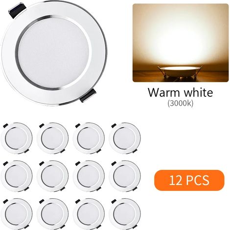 (blanc chaud - 12 LED - 5 W) Spot encastré rond à LED, 3 couleurs, intensité variable (1/5)