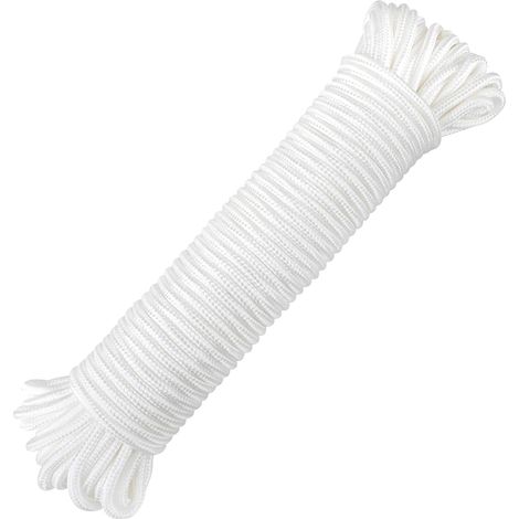 Corde de 8 mm, Corde en Nylon Épais, Peut Supporter 250 kg, Utilisée pour Le Regroupement en Plein Air, Le Camping et Le Séchage des Vêtements, Blanc (1/5)