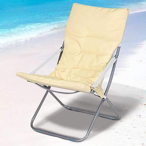 Spiaggina Sedia Canapone In Acciaio Tessuto Imbottito Pieghevole Relax Beige (1/4)
