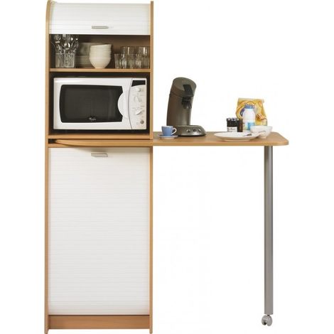 Table haute de cuisine pivotante et rangement bois clair et blanc Snack 131cm (1/5)