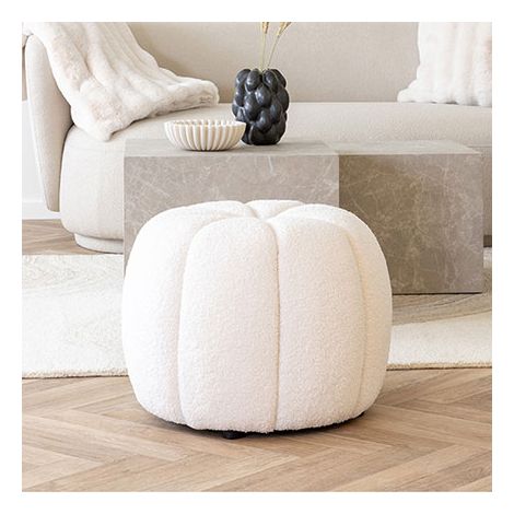 Pouf rond en tissu bouclette ø48cm - Écru - PAISLEY (1/10)