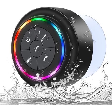 Enceinte Bluetooth Douche,IPX7 Enceinte Bluetooth Portable avec Ventouse,Lumière LED, Enceintes Bluetooth Salle de Bain Haut-Parleur pour Soirées Plage Extérieur Douche (1/5)