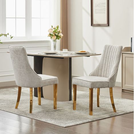 sedia sala da pranzo chenille beige schienale alto OKMYHOME (1/5)