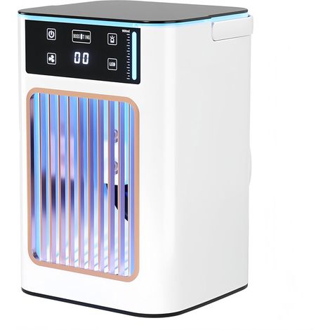 4 in 1 Mini Portable Air Conditioner USB Air Cooler with Humidifier, 7 Colors LED Light, 3 Speed, 900ml Tank, Quiet, Ideal Fan for Office, Bedroom and Travel (1/5)