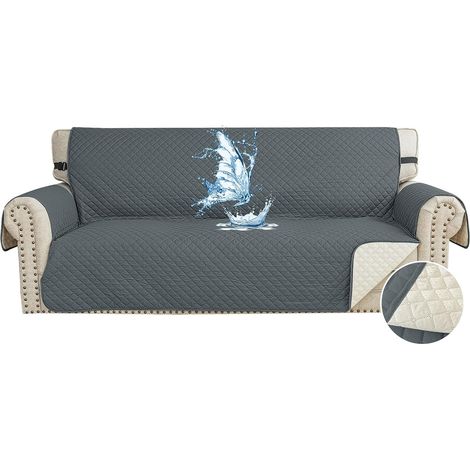 Waterproof 3-Seater Sofa Cover, Universal Non-Slip Sofa Cover with Armrests, Sofa Cover for Dogs Cats with Pockets, Dark Grey (1/5)