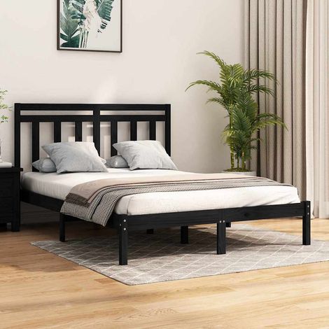 Lit double pour adulte Cadre de lit - Noir Bois de pin massif 140x190 cm BV390054 - BonneVie (1/5)