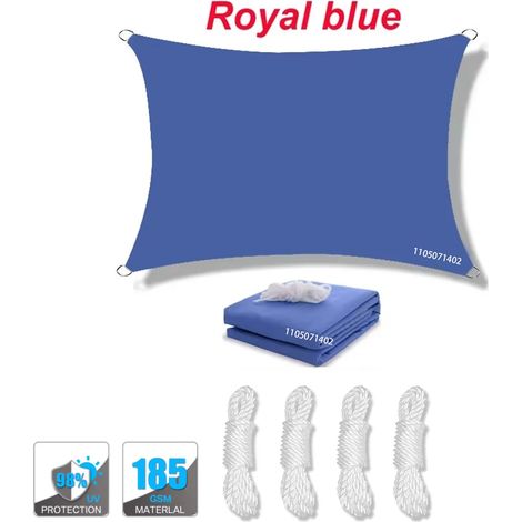 (Bleu royal, 200x200cm) Voile d'ombrage imperméable, résistante aux UV, adaptée aux patios, jardins, cours, etc., avec anneau en D. (1/4)