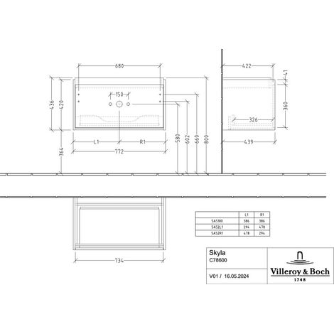 Villeroy & Boch C78600VR Lavabo US Skyla C78600 772x436x