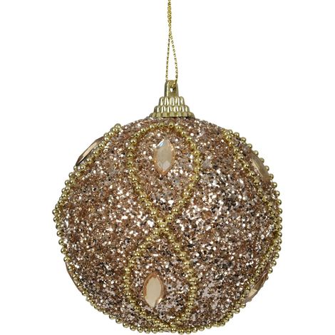 pallina di natale in foam glitter con perline D 8 cm champagne Peraga Christmas