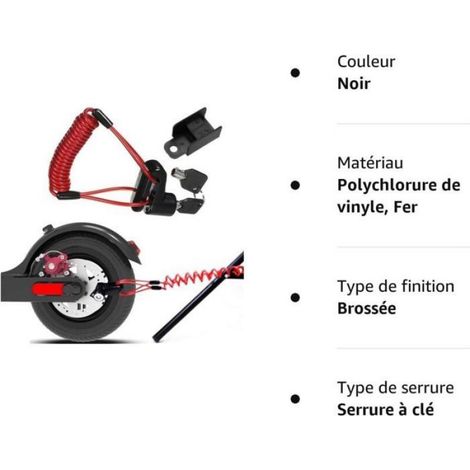 Antivol Disque - Pour Trottinette Électrique - Clé En Fer Haute Résistance - Câble Acier Robuste - Système Verrouillage PVC - 1 Pièce (1/5)