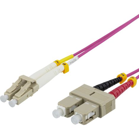 Jarretière fibre optique OM4, LC-SC, duplex, multimode, 50/125, 0,5 m, pour liaison et raccordement de réseau fibre optique (1/2)