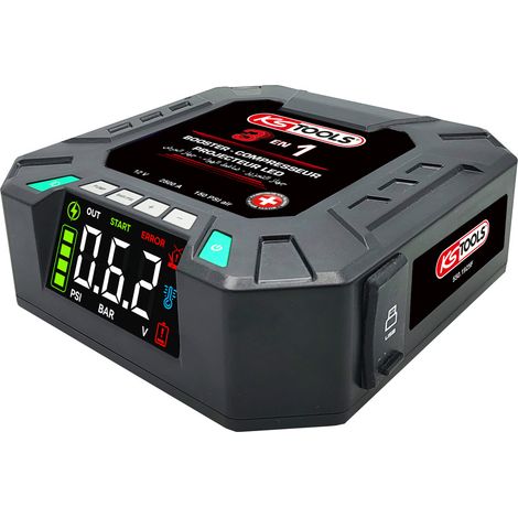 KS Tools - Booster batterie voiture - gonfleur pneus - projecteur 300 lumens - Booster lithium 3 en 1 - 550.1925F (1/4)