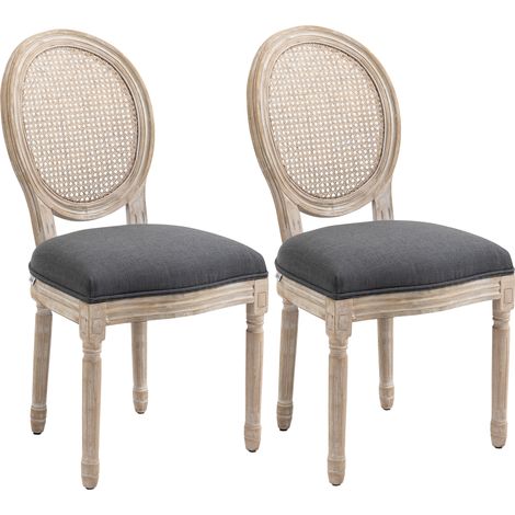 Set aus 2 Esszimmerstühlen im Stil Louis XVI mit Medaillonverzierungen – massives, geschnitztes und patiniertes Holz