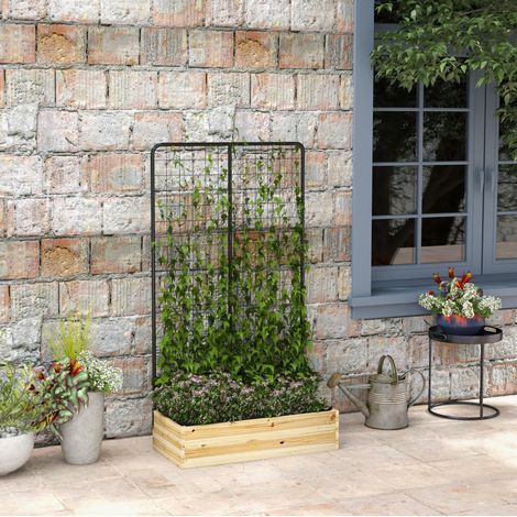 CHICFURN Jardinera con celosía 80 x 38 x 145 cm de madera natural y acero, balcón (1/5)