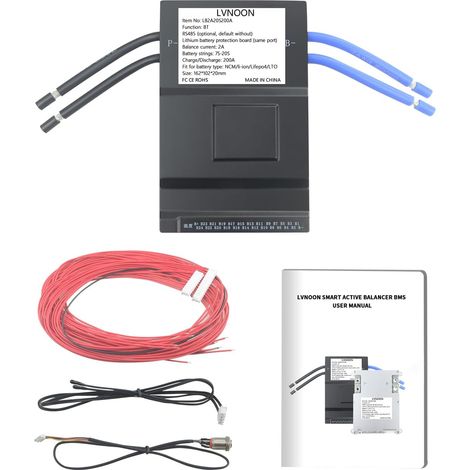 LB2A Balancer actif intelligent BMS pour Li-ion NCM LFP LiFePo4 LTO Système de gestion de batterie 3S à 24S 150 A 200 A 300 A avec contrôle APP 12 V 24 V 48 V 60 V 72 V 84 V (7-20 S, 200 A) (1/5)