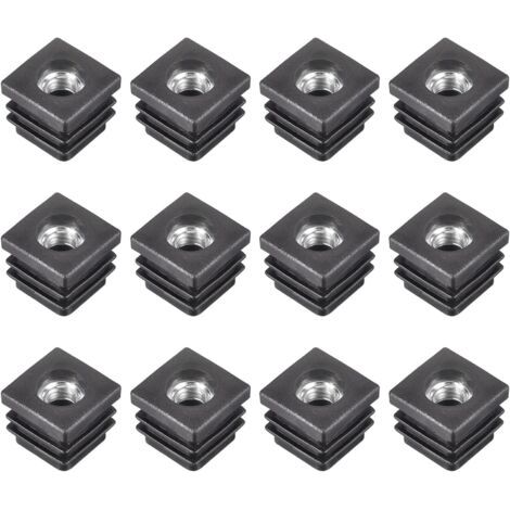 12Pcs Inserts pour Carré Tubes avec M8 Fil, for 0.79"x0.79" OD Carré Tube, Carré Noir Plastique Bouchon Roulette Insert Chaise Embouts Meuble Pieds (1/5)