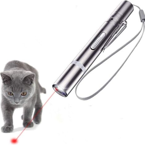 Jouet pour chat avec pointeur LED, jouet interactif, mini lampe torche 4 en 1 rechargeable par USB + lumière rouge + lumière UV + mode de dressage changeant pour chats et chiens - Chase (1/5)