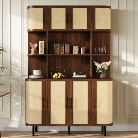 OKWISH armario alto efecto trenzado, 8 puertas y huecos abiertos, MDF, 120 x 40 x 180 cm, nogal (1/5)