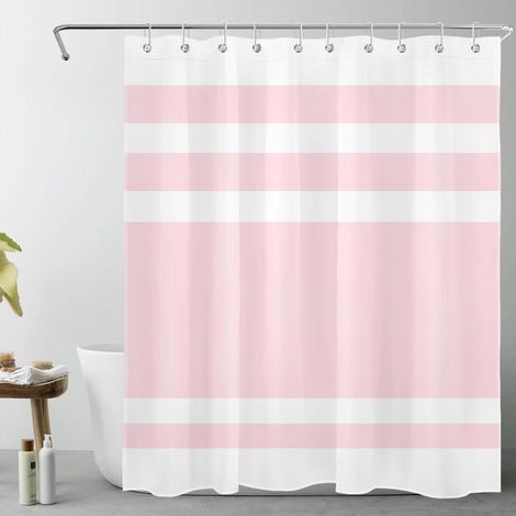 Rayures Roses et Blanches Rideaux de Douche 150x200cm(LxH) Abstrait géométrique Rideaux de Bain avec Crochets, Classique Extra Longue Imperméable Polyester Anti Moule Salle de Bain Décor (1/5)