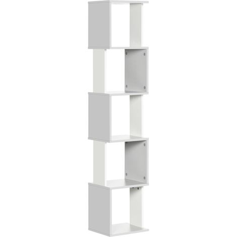 Modern 5-Tier Bookshelf, Freestanding Bookcase Storage Shelving for Living Room Home Office Study, White and Light Grey