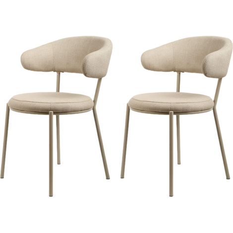 Sedie Rebecca Mobili Alamanda 80,5x47,5x57,5 Tessuto Poliestere Acciaio Beige Moderno SET 2 pezzi