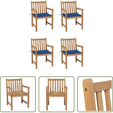 Holzstühle -  Gartenstühle 4 Stk. mit Königsblauen Kissen Massivholz Teak (1/5)