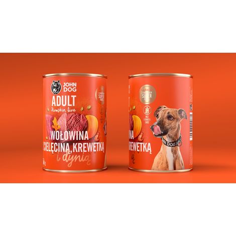 John Dog Gamme Citrouille Adulte 400g - Bœuf avec veau, crevettes et potiron 400g (1/5)