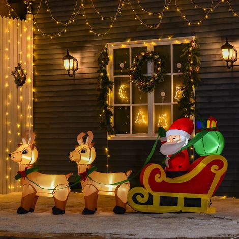 Aufblasbarer Weihnachtsmann mit Schlitten und Rentieren, mit LED-Beleuchtung, Weihnachtsdekoration für den Außenbereich inklusive Aufblasgerät, 240 x 57 x 112 cm