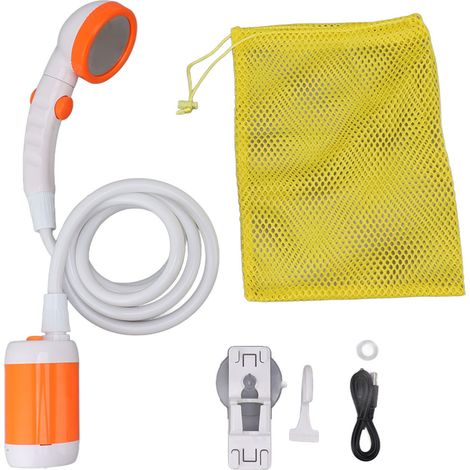 Kit de douche portable ABS acier inoxydable PVC 3 vitesses pompe électrique à batterie pour camping extérieur orange blanc (1/5)