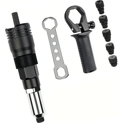 Lot d'adaptateurs de rivets électriques professionnels comprenant 5 têtes interchangeables pour perceuses et projets d'artisanat (1/4)