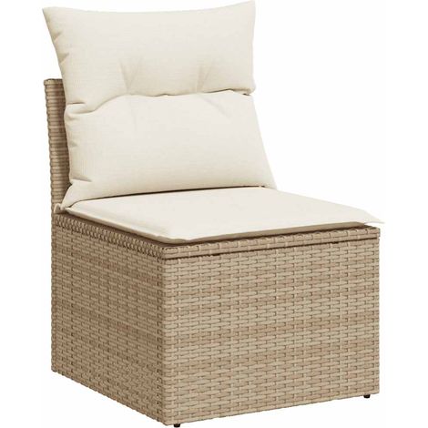 Maison Exclusive - Divano Giardino Senza Braccioli con Cuscini Beige in Polyrattan (1/5)