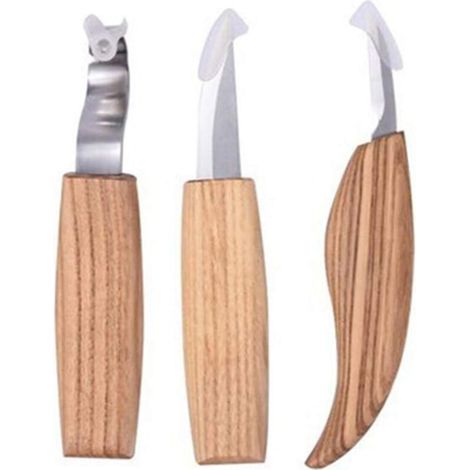 Ensemble d'outils de sculpture sur bois, kit de sculpture sur bois 3 en 1 comprenant un couteau à crochet pour le travail du bois, un couteau à tailler, un couteau à découper les copeaux de détail