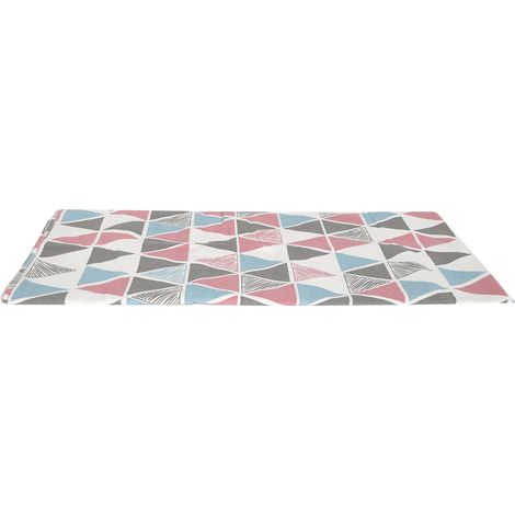 Nappe géométrique en coton et lin, motif triangulaire rose, bleu et noir, pour la table à manger et la cuisine. (1/5)