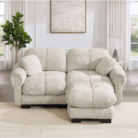 2-Sitzer Ecksofa hellkhaki aus Chenille mit Steppdesign und beweglicher Ottomane (1/5)