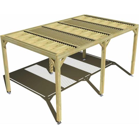 Pergola bois • 5m x 3m • indépendante • sens profondeur • lames orientables bioclimatiques incluses • livraison comprise (1/3)