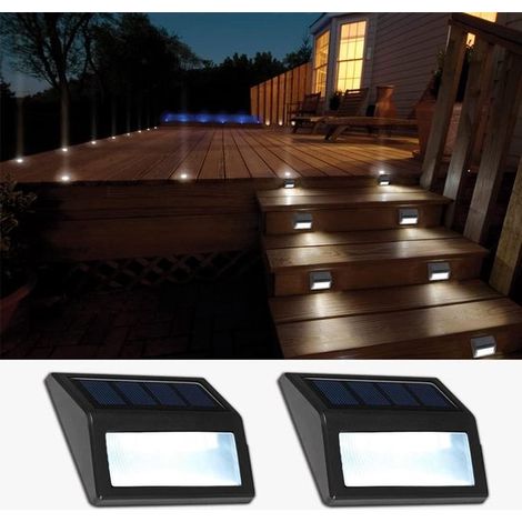 2 lampes solaires étanches pour escalier, blanc froid, pour terrasse, jardin, garage, allée et mur extérieur (1/4)