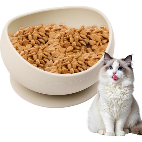 APEX Gamelle en silicone blanc cassé pour animaux de compagnie, gamelle en silicone, ventouse antidérapante, avec bord surélevé (1/5)